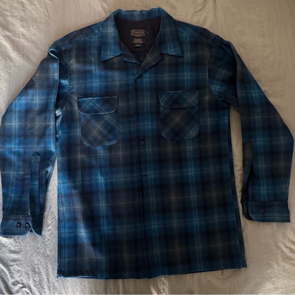 SOLD - Pendleton Navy and Teal Plaid Shirt